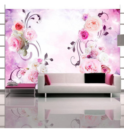 Fotomural - Rose variations - bouquet of flowers on a solid background with a sparkle effect
