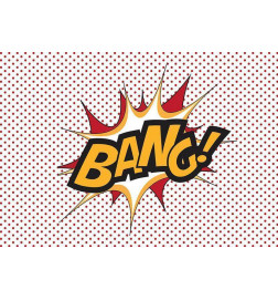 Foto tapete - BANG! - modern motif with yellow text on a background of red dots
