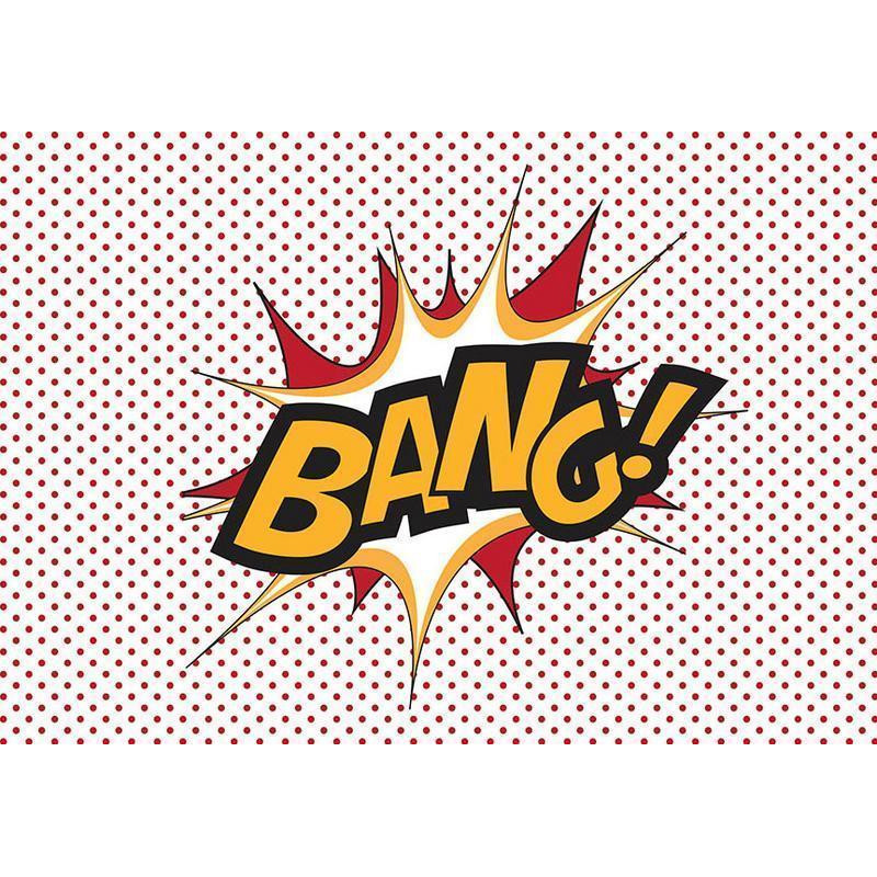 34,00 €Carta da parati - BANG! - modern motif with yellow text on a background of red dots