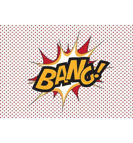 Fotobehang - BANG! - modern motif with yellow text on a background of red dots