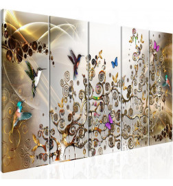92,90 € Schilderij - Hummingbirds Dance (5 Parts) Gold Narrow