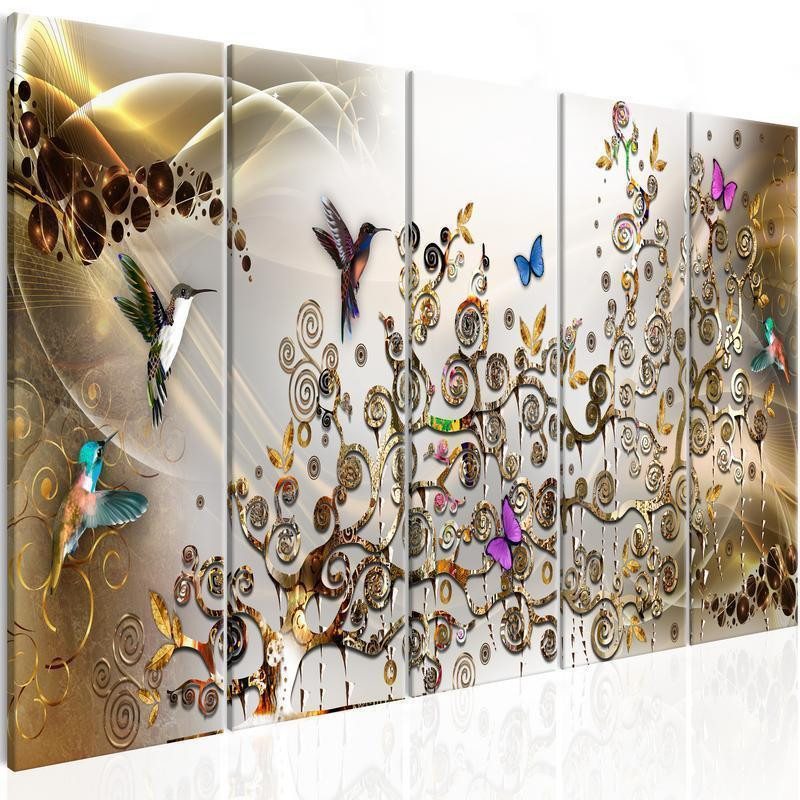 92,90 € Schilderij - Hummingbirds Dance (5 Parts) Gold Narrow