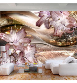 Wall Mural - Lilies on the Wave (Brown)