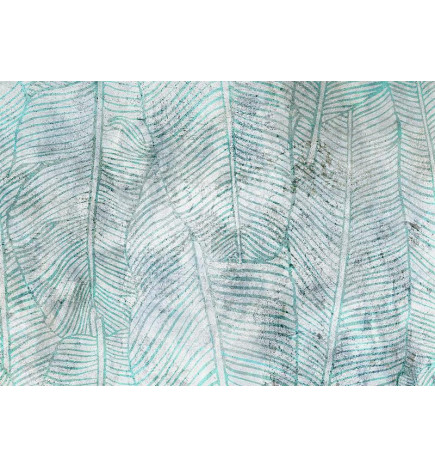 Mural de parede - Banana leaves - plant motif blue lineart nature with pattern