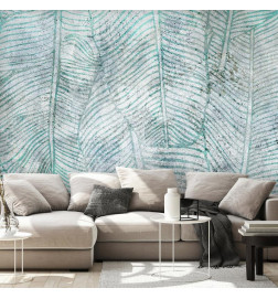 Wall Mural - Banana leaves - plant motif blue lineart nature with pattern