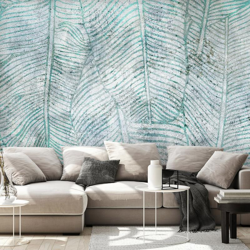 34,00 €Mural de parede - Banana leaves - plant motif blue lineart nature with pattern
