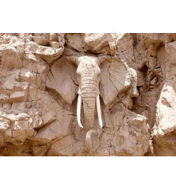 Fotomural - African Elephant Sculpture - Animal Motif of Sculpture in Light Stone