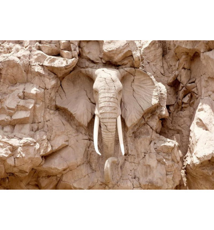 Sienas gleznojums — Āfrikas ziloņa skulptūra — skulptūras dzīvnieku motīvs gaišā akmenī