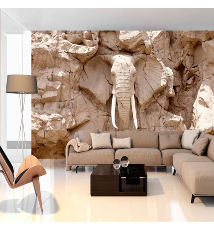 Mural - sculptură de elefant african - animal motiv de sculptură în piatră de lumină
