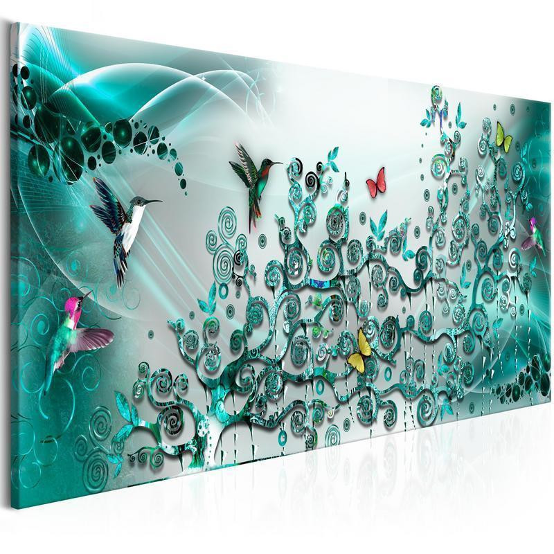 82,90 € Schilderij - Hummingbirds Dance (1 Part) Turquoise Narrow