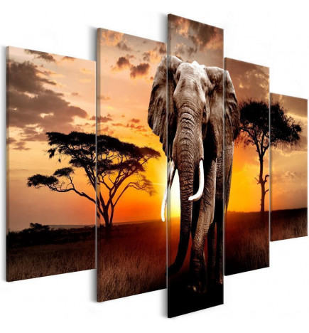 Schilderij - Wandering Elephant (5 Parts) Wide