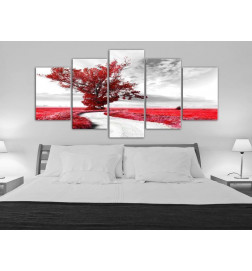 Canvas Print - Tree near the Road (5 Parts) Red