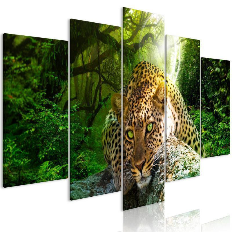 70,90 € Leinwandbild - Leopard Lying (5 Parts) Wide Green