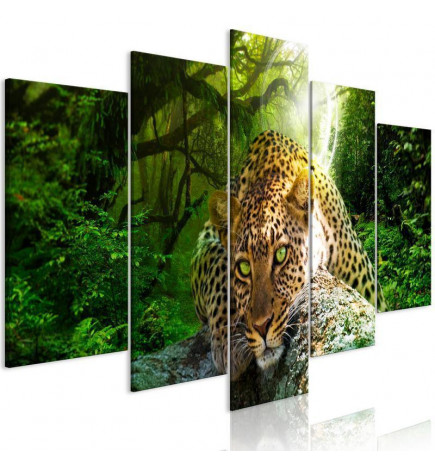 Cuadro - Leopard Lying (5 Parts) Wide Green