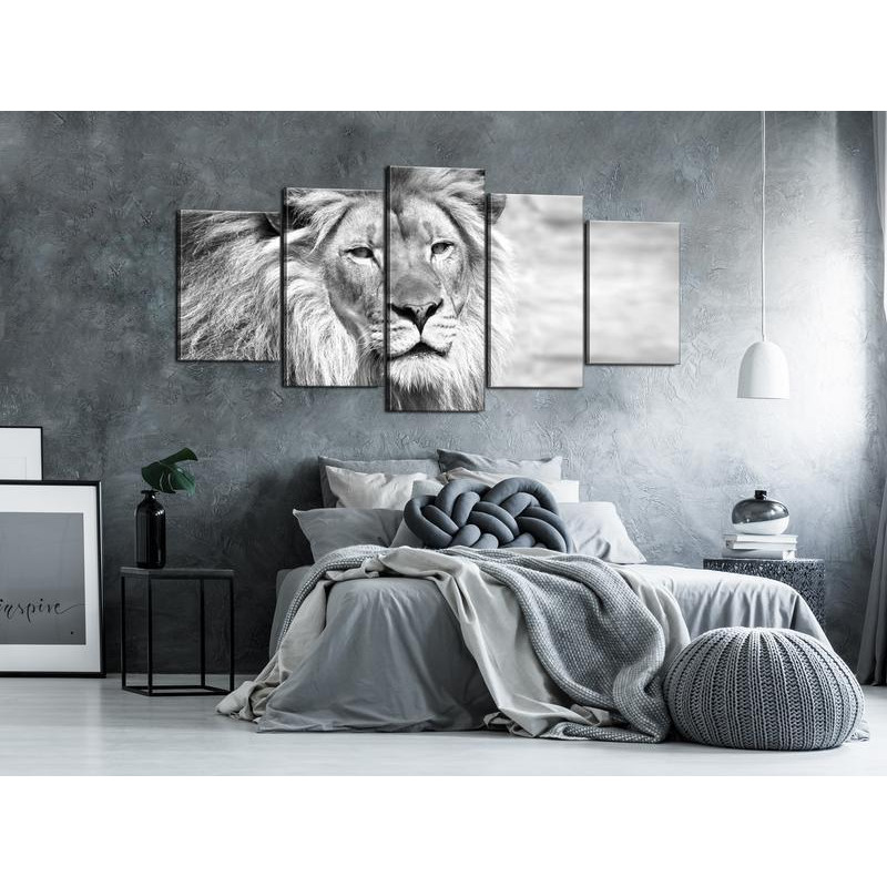 70,90 € Canvas Print - The King of Beasts (5 Parts) Wide Black and White