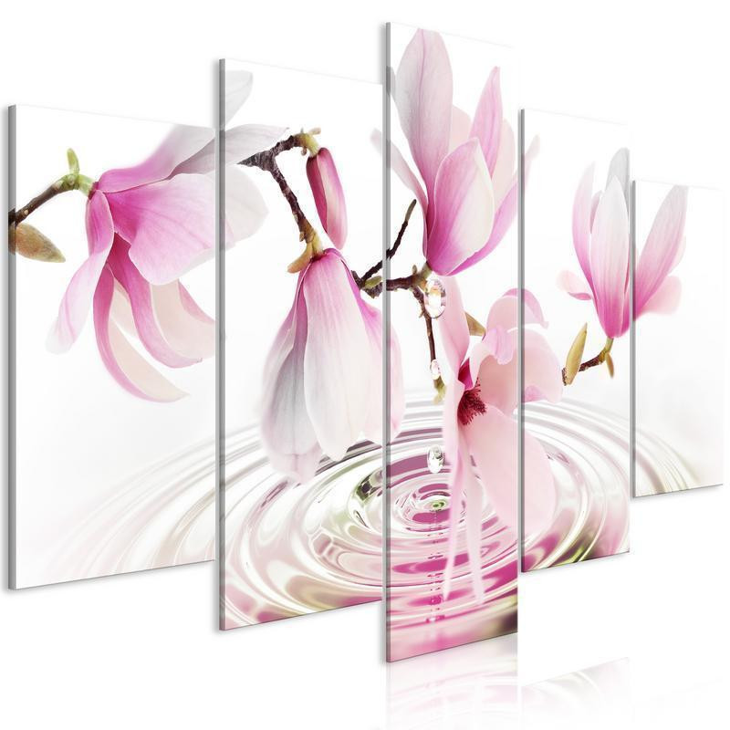 70,90 € Schilderij - Magnolias over Water (5 Parts) Wide Pink