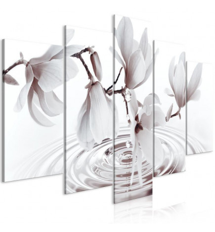 Schilderij - Magnolias over Water (5 Parts) Wide Grey