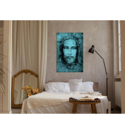 Canvas Print - Shroud of Turin in Turqoise (1 Part) Vertical