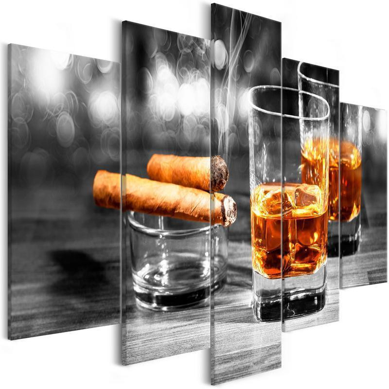 92,90 € Canvas Print - Cigars and Whiskey (5 Parts) Wide