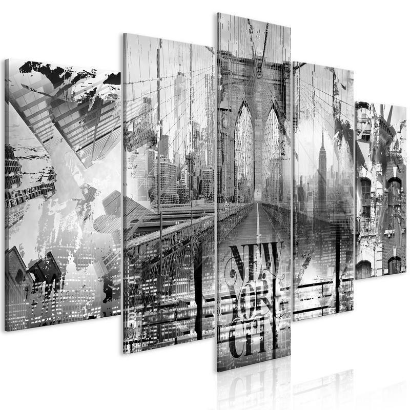 70,90 € Paveikslas - New York City Collage (5 Parts) Wide Black and White