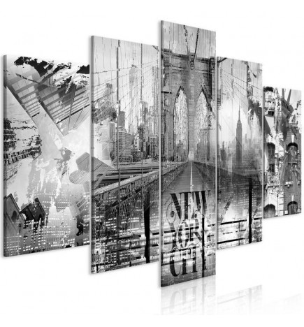 Canvas Print - New York City Collage (5 Parts) Wide Black and White