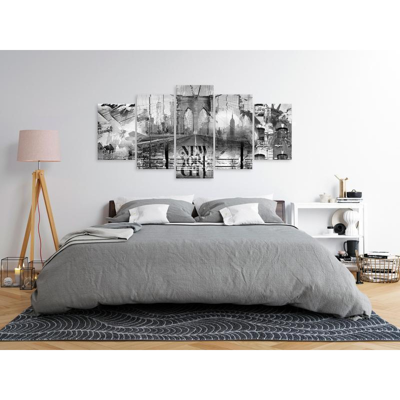 70,90 € Canvas Print - New York City Collage (5 Parts) Wide Black and White