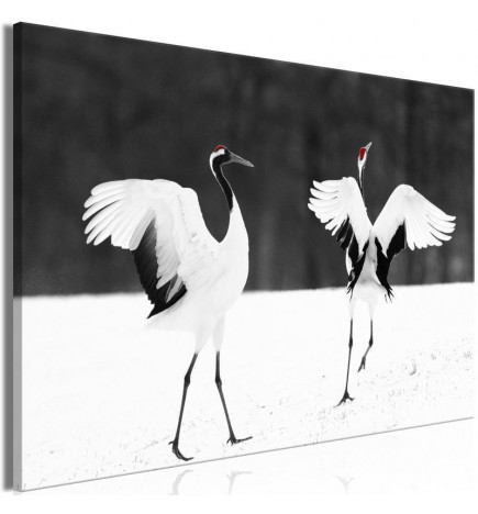 Leinwandbild - Dancing Cranes (1 Part) Wide