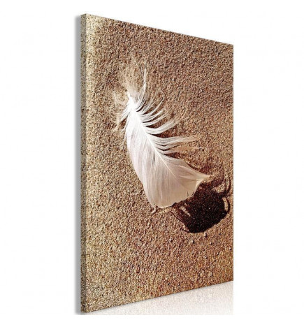 Schilderij - Feather on the Sand (1 Part) Vertical