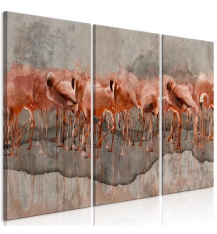 Schilderij - Flamingo Lake (3 Parts)