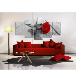 Tableau - Rose on Wood (5 Parts) Wide Red