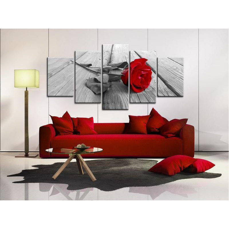 70,90 € Canvas Print - Rose on Wood (5 Parts) Wide Red