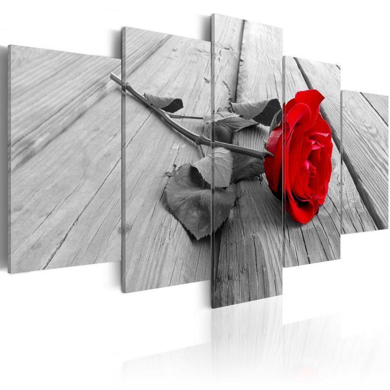 70,90 € Canvas Print - Rose on Wood (5 Parts) Wide Red