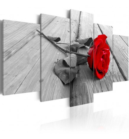 Schilderij - Rose on Wood (5 Parts) Wide Red