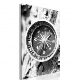 Leinwandbild - Direction of the Road (1-part) - Black and White Compass on Tree Background