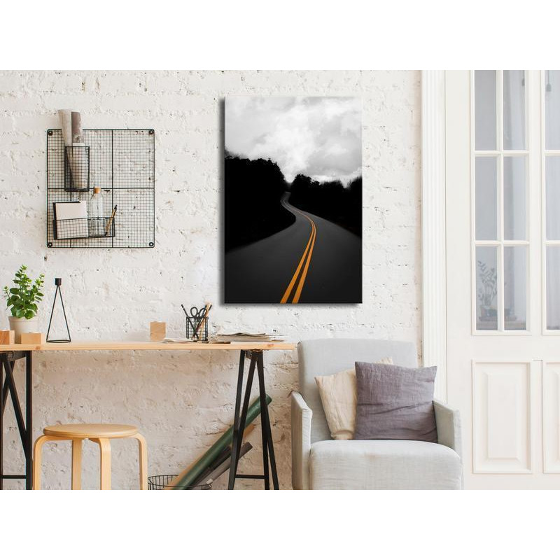 61,90 € Canvas Print - Path Between Trees (1-part) - Black and White Skyline Landscape