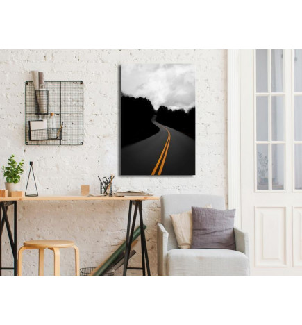 Tableau - Path Between Trees (1-part) - Black and White Skyline Landscape