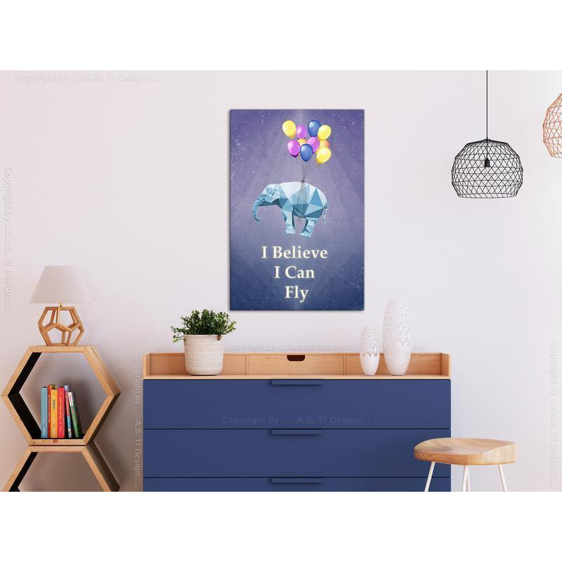 61,90 € Canvas Print - Words of Inspiration (1-part) - Elephant with Balloons and Motivational Text