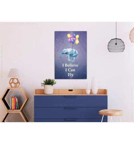 Quadro - Words of Inspiration (1-part) - Elephant with Balloons and Motivational Text