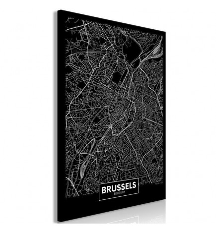 Canvas Print - Dark Map of Brussels (1 Part) Vertical
