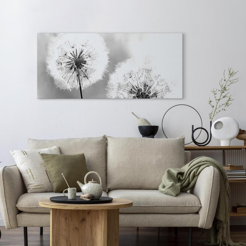 70,90 € Canvas Print - Fluffy Dandelions (1 Part) Grey Wide
