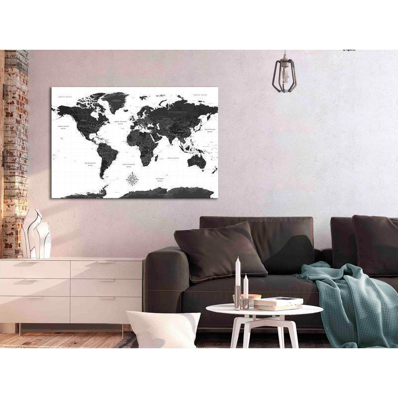 31,90 € Schilderij - Black and White Map (1 Part) Wide