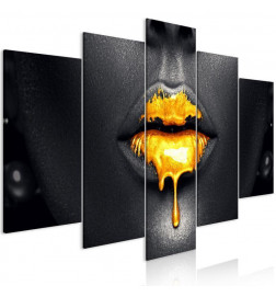 Schilderij - Gold Lips (5 Parts) Wide