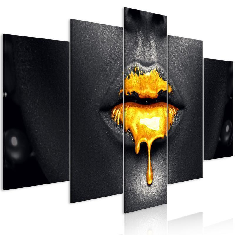 70,90 € Canvas Print - Gold Lips (5 Parts) Wide