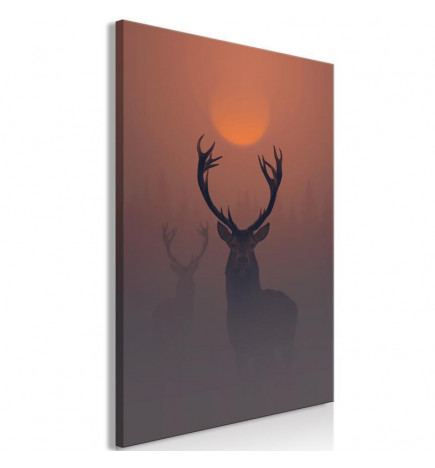 Schilderij - Deers in the Fog (1 Part) Vertical