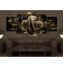 Schilderij - Brown Elephants (5 Parts) Wide