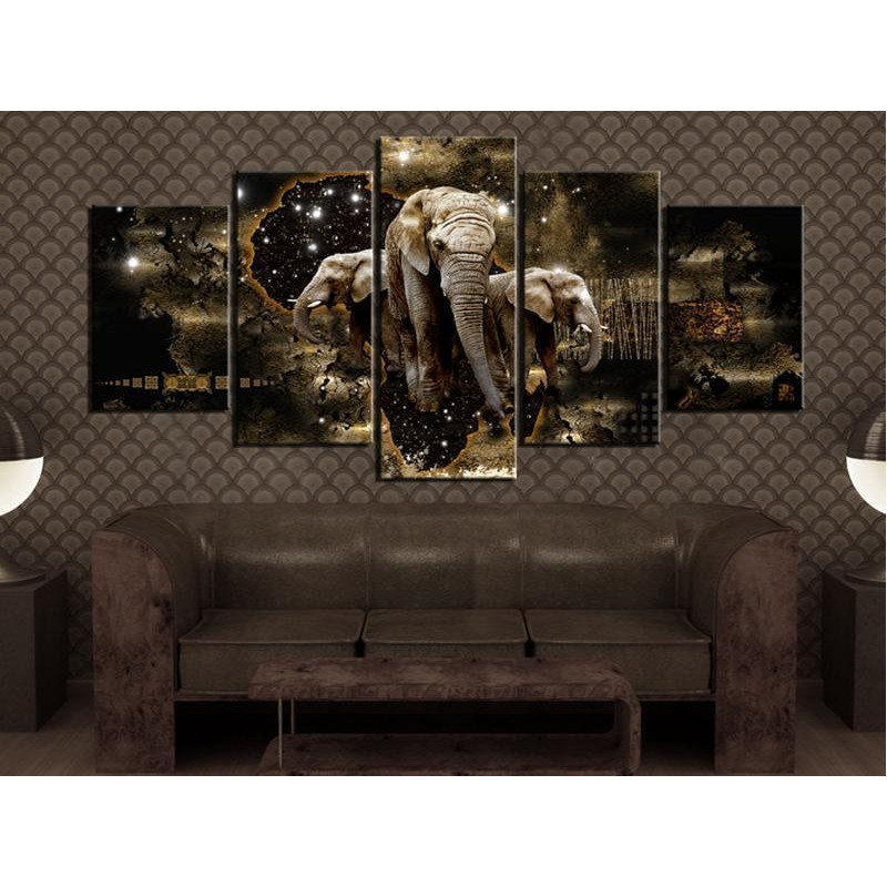 70,90 € Schilderij - Brown Elephants (5 Parts) Wide