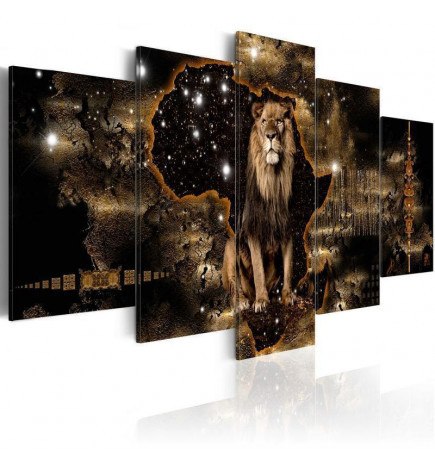 Schilderij - Golden Lion (5 Parts) Wide