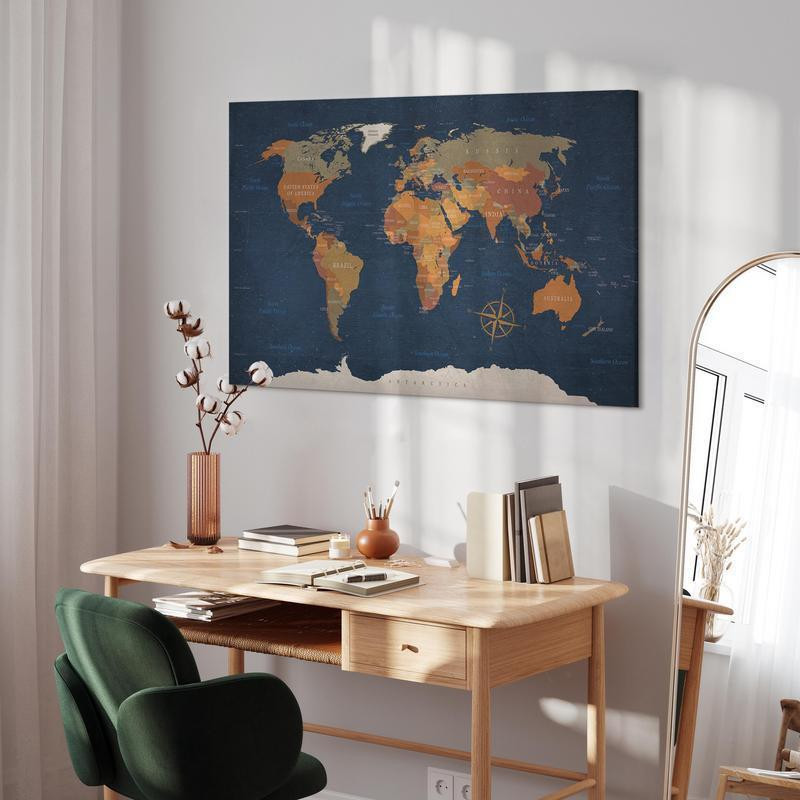 31,90 € Canvas Print - World Map: Ink Oceans
