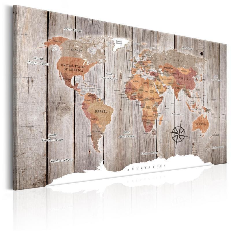 31,90 € Canvas Print - World Map: Wooden Stories