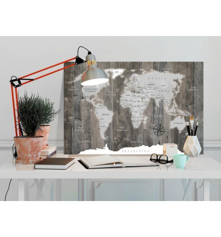 Schilderij - World Map: Wooden World